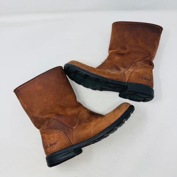 L.L. Bean Leather Mid-Calf Boots Brown Slip-On Classic Outdoor Size 7 - Picture 11 of 13